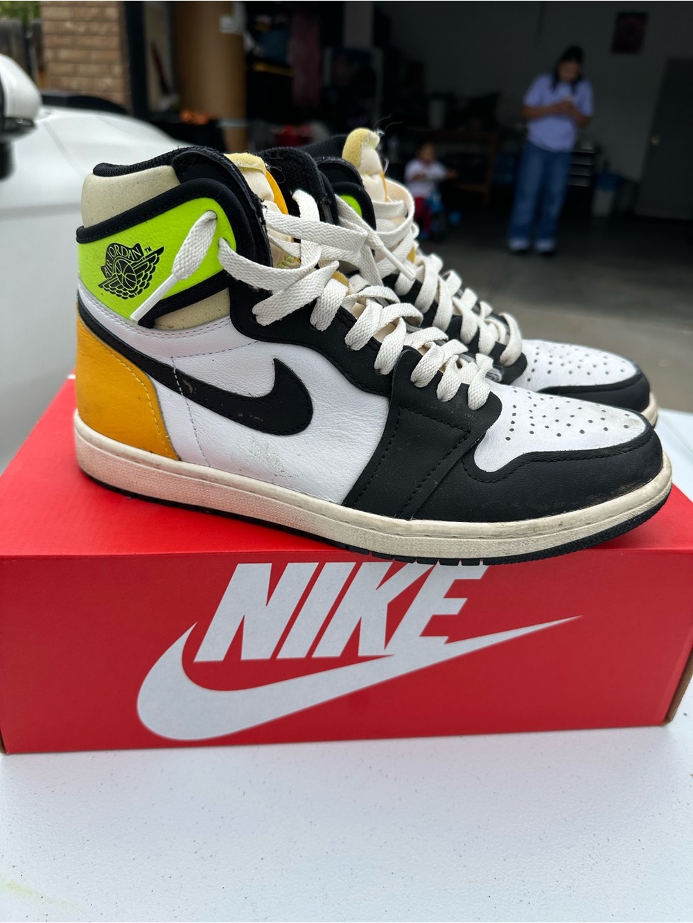 Nike Air Jordan 1 High (Volt Gold)- White/Black/Yellow/Neon Green